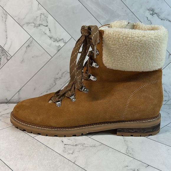 NWOT Lands End Womens Brown Leather Faux Fur Collar Ankle Boots Size 11D Wide - Picture 5 of 9